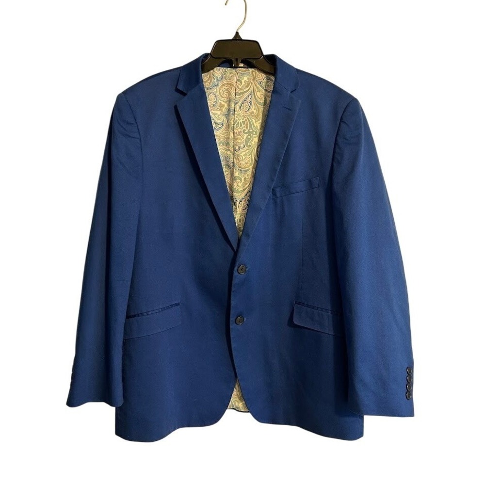 Mens Vibrant Blue Sport Coat‎ Blazer Paisley Lined 46R Cotton Spandex